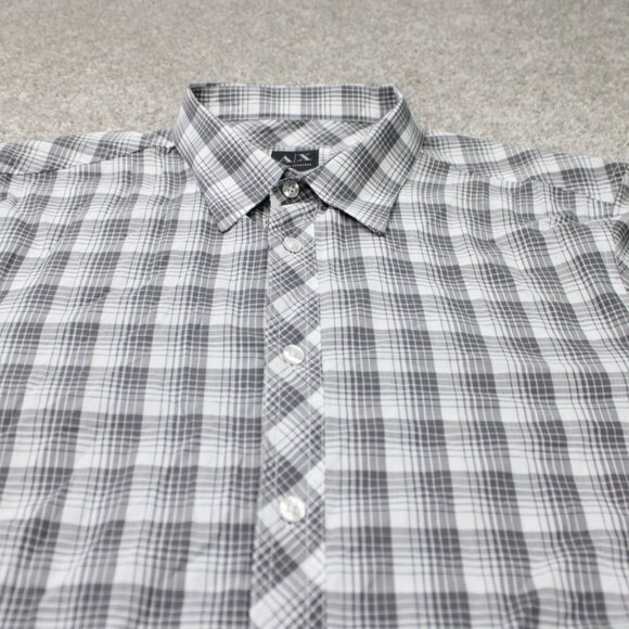 A/X Armani Exchange Shirt Mens Lage Gray/White 100% Cotton Short Sleeve Button - Picture 4 of 13
